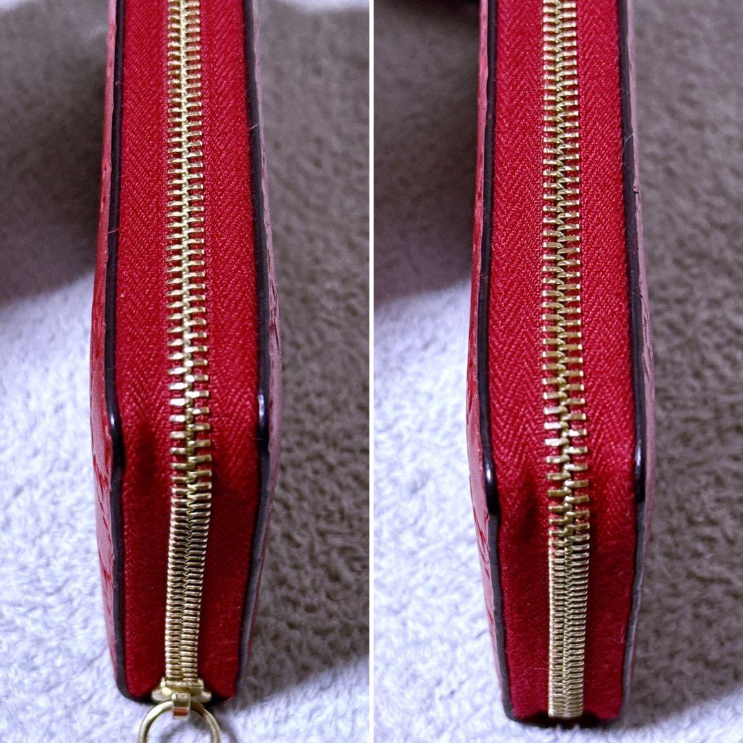 【未使用級】GUCCI 長財布 GG シマレザー ラウンド レディース 赤