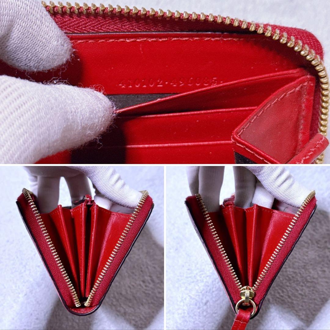 【未使用級】GUCCI 長財布 GG シマレザー ラウンド レディース 赤