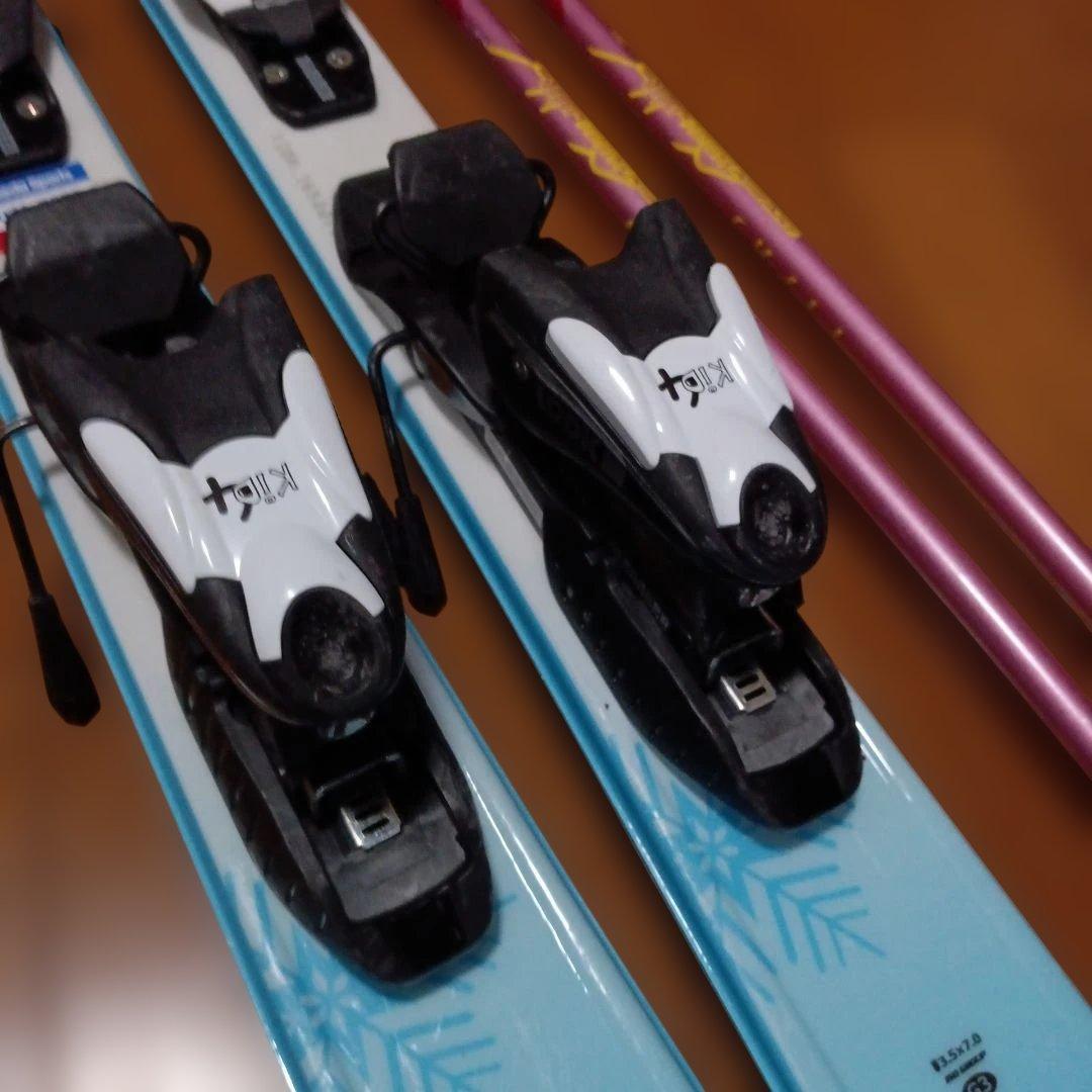 スキー板(120センチ)　ストック　セット　女の子　水色　ピンク