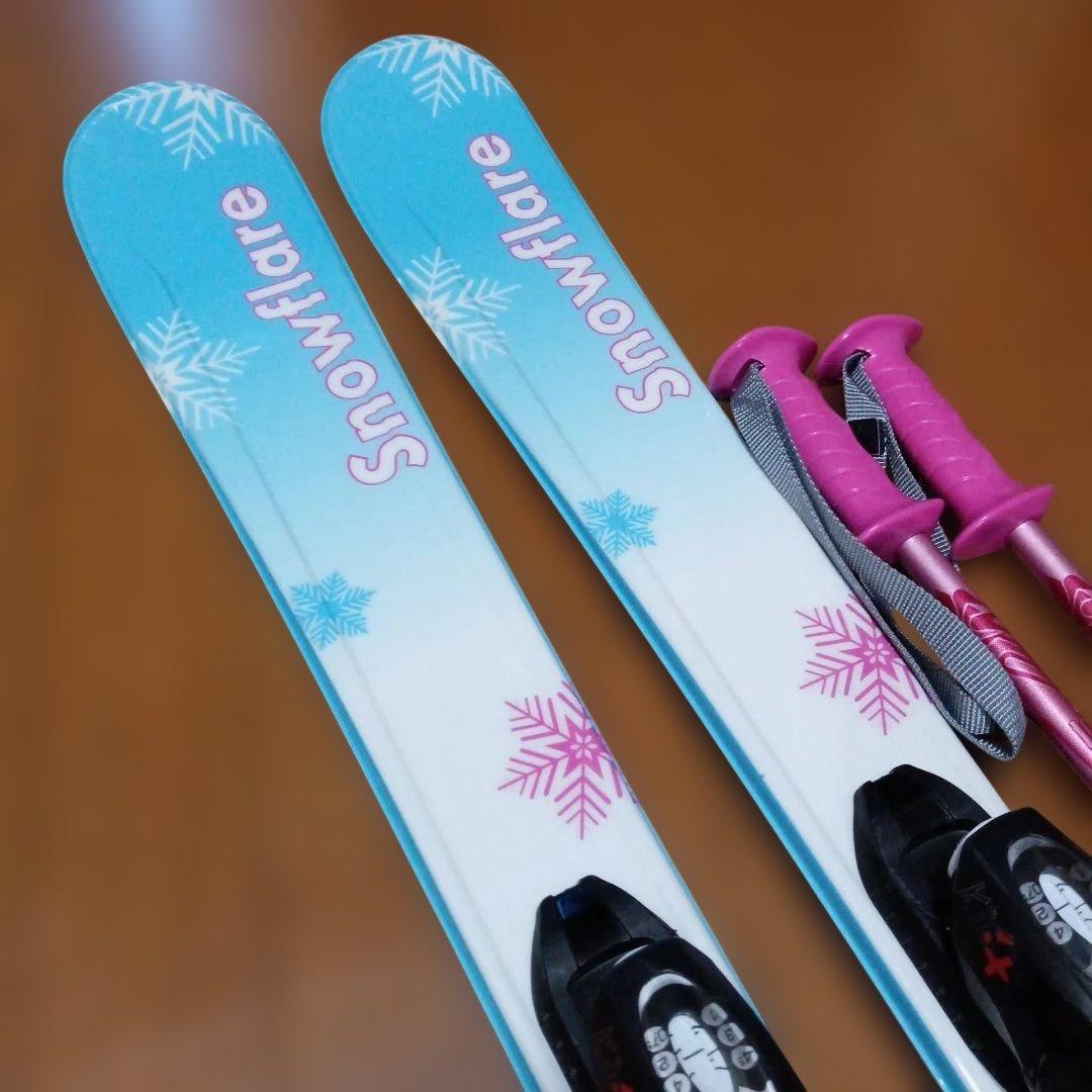 スキー板(120センチ)　ストック　セット　女の子　水色　ピンク