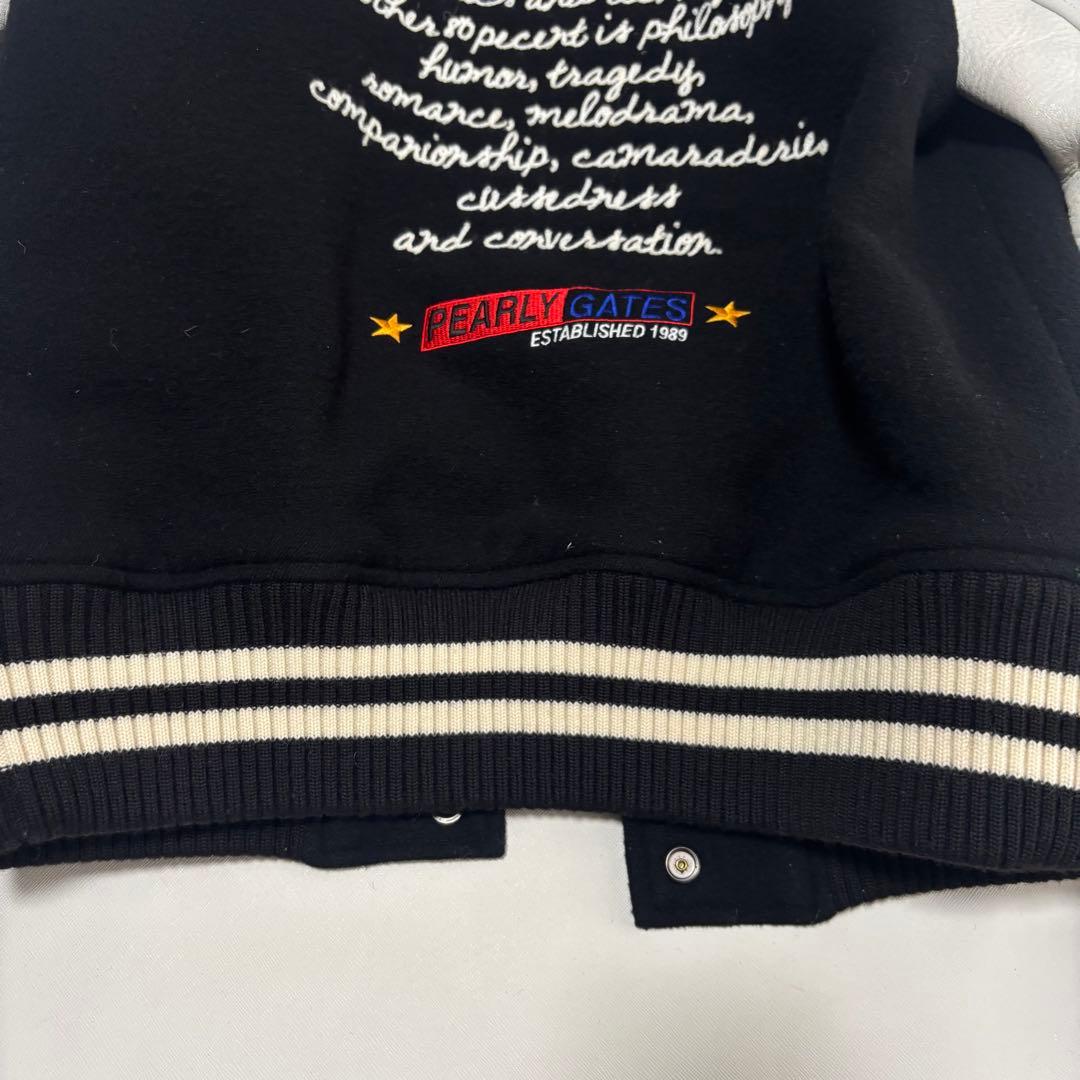 PEARLY GATES スタジャン 刺繍ロゴ 黒×白ウール×レザー