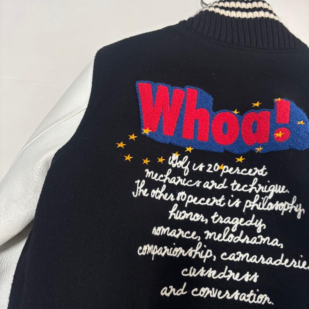 PEARLY GATES スタジャン 刺繍ロゴ 黒×白ウール×レザー