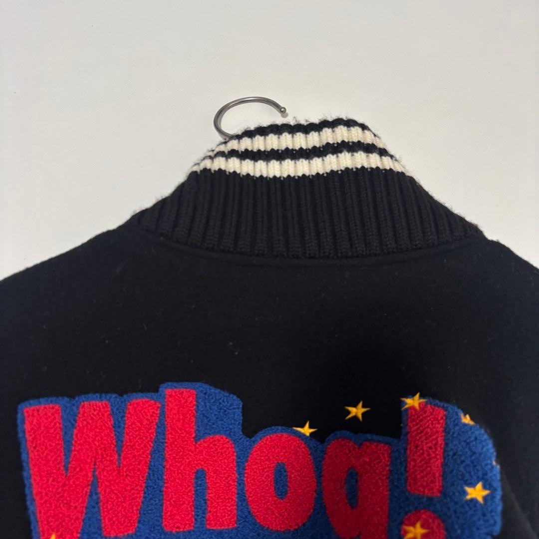 PEARLY GATES スタジャン 刺繍ロゴ 黒×白ウール×レザー