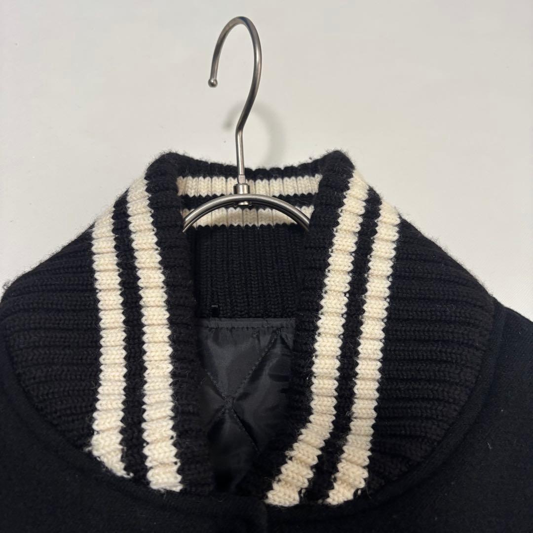 PEARLY GATES スタジャン 刺繍ロゴ 黒×白ウール×レザー