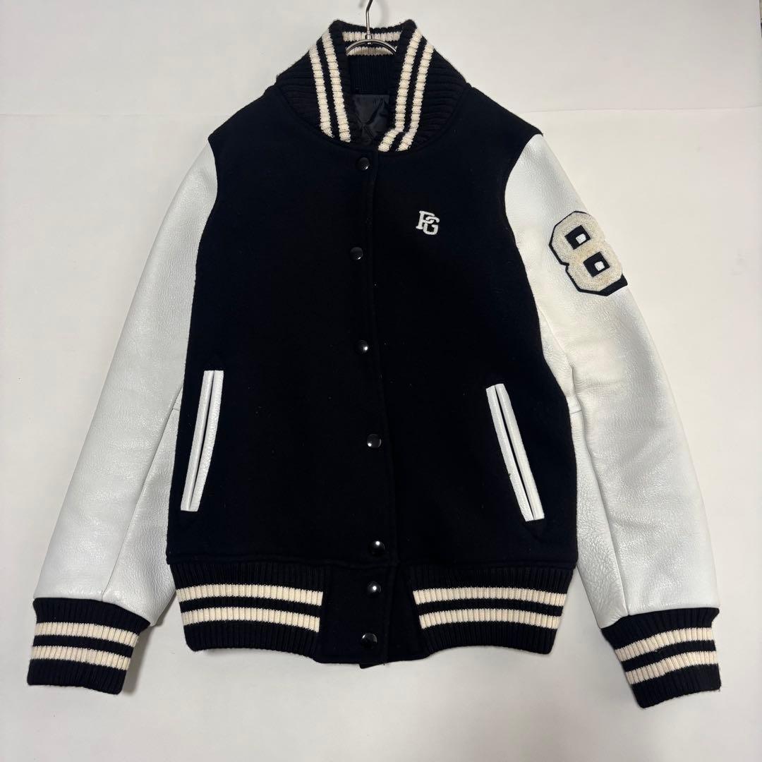 PEARLY GATES スタジャン 刺繍ロゴ 黒×白ウール×レザー