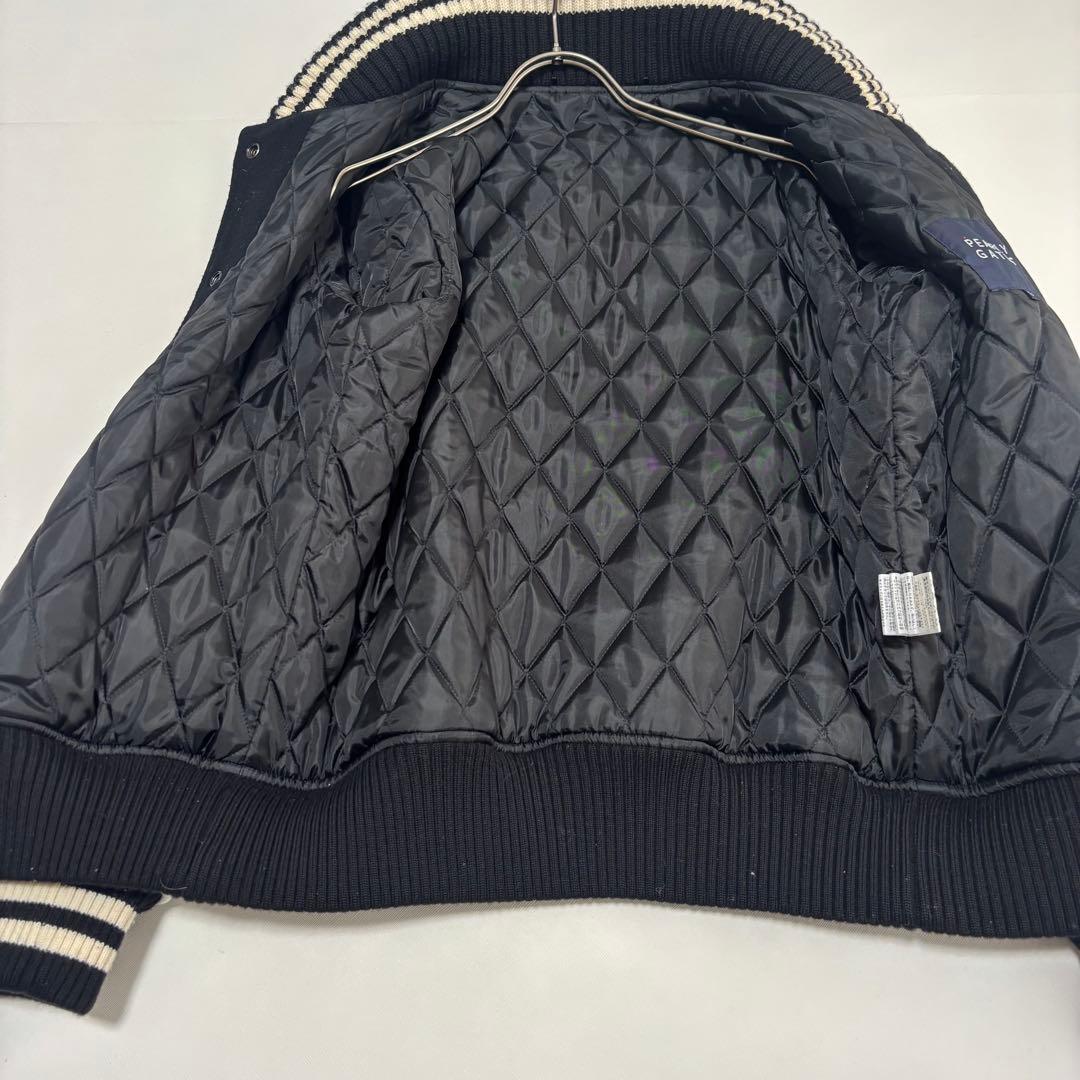 PEARLY GATES スタジャン 刺繍ロゴ 黒×白ウール×レザー