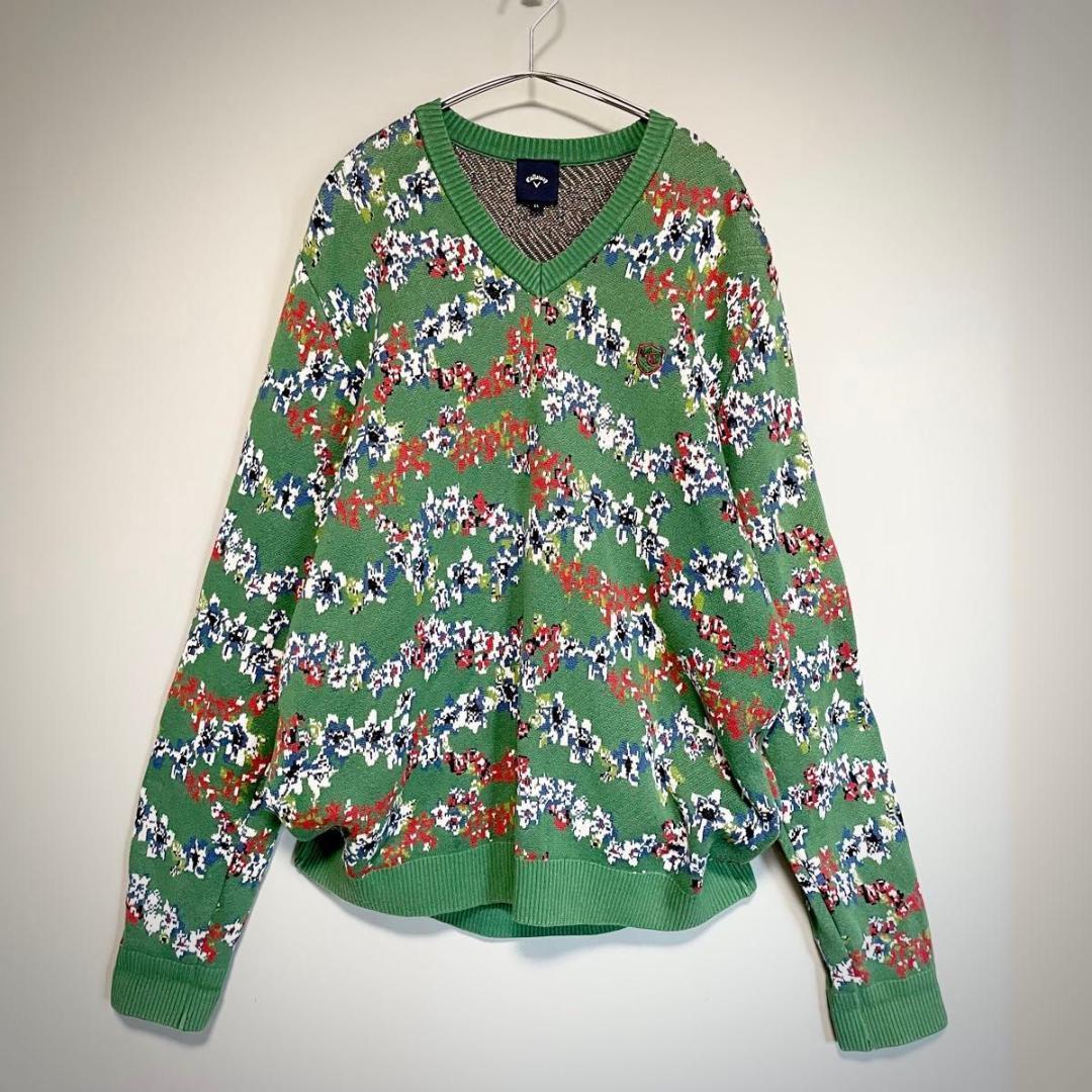 LL:Callaway 2.8万　日本製 総柄ニット 綿 未使用級 花柄 希少