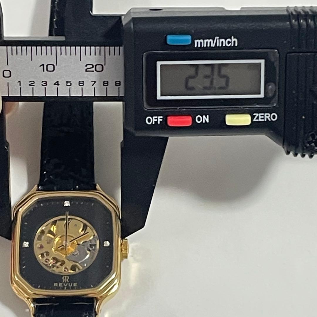 稼動品　希少　レビュートーメン　純正ベルト　3Pダイヤ　スケルトン　手巻き腕時計