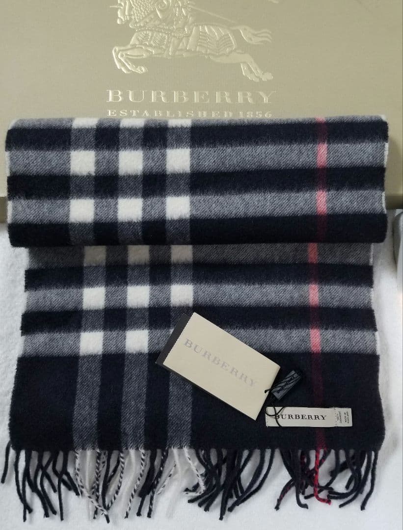 新品未使用タグ付 バーバリーカシミアマフラー ユニセックス クラシック美品