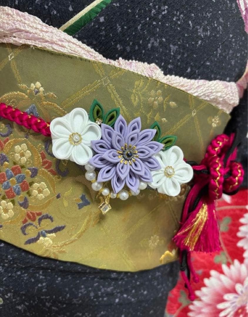 豪華振袖フルセット　菊　花柄 黒 赤 金