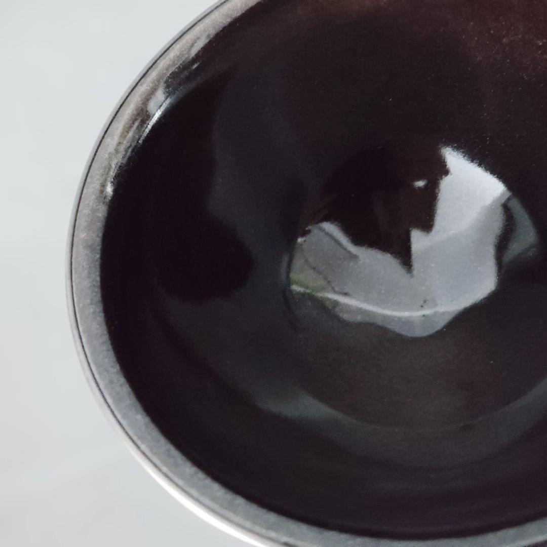 天目茶碗 黒 草山作 木製 天目台セット 黒塗 貴人台 茶道具 紙箱