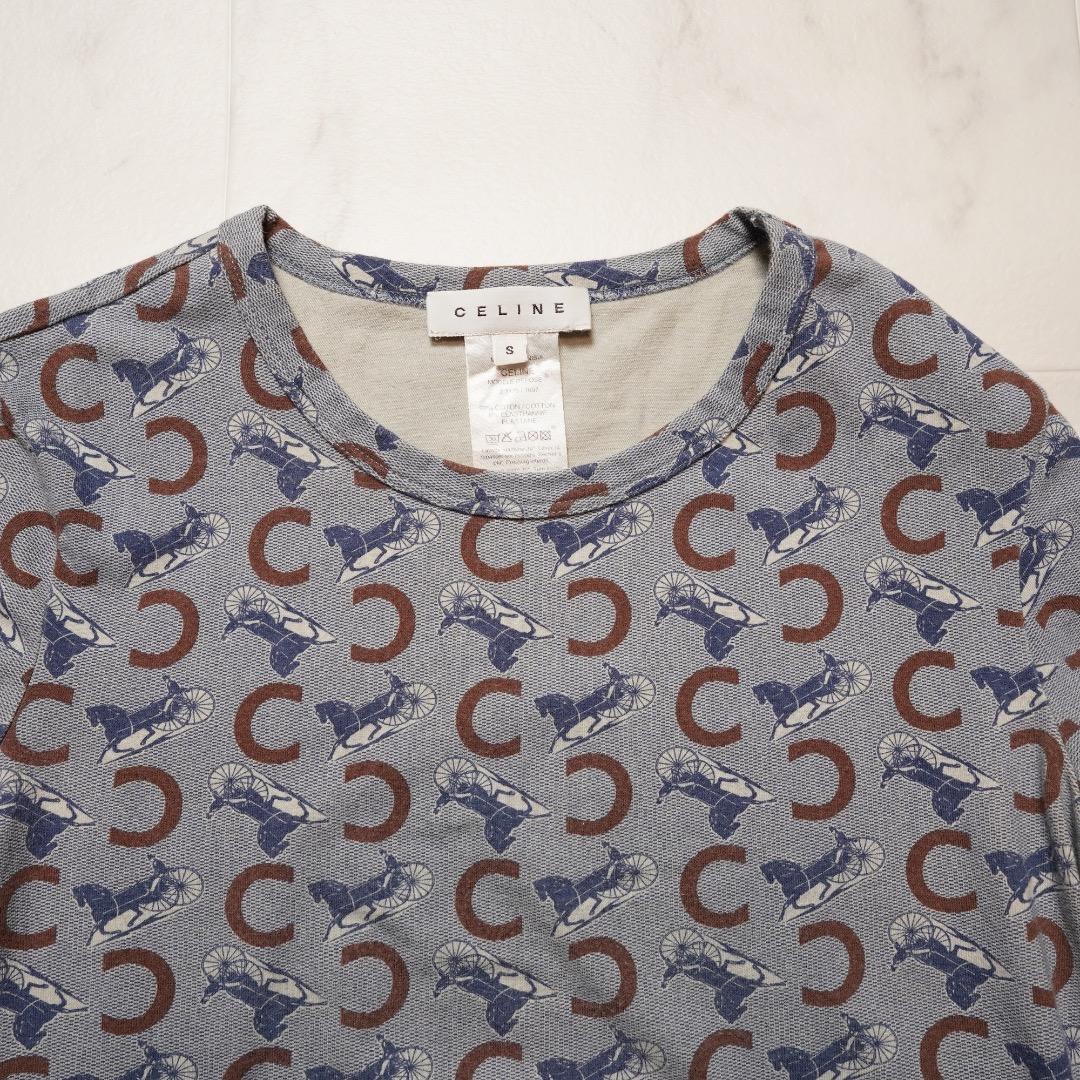 CELINE Tシャツ コットン ブルー #S 総柄