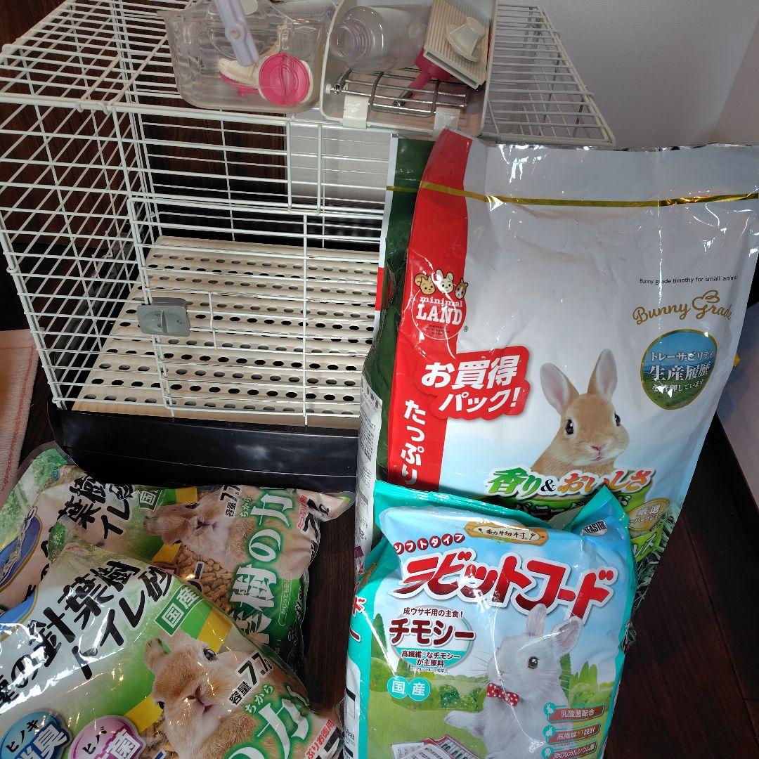 うさぎ小屋　フード、草、トイレ砂など
