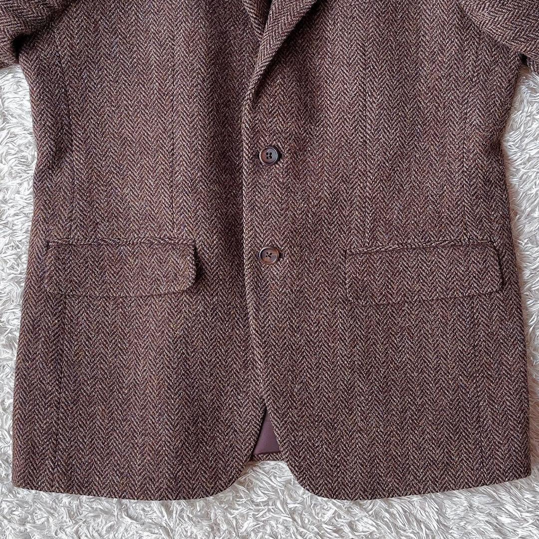 【美品】ハリスツイード テーラードジャケット 茶系ヘリンボーン ウール100％