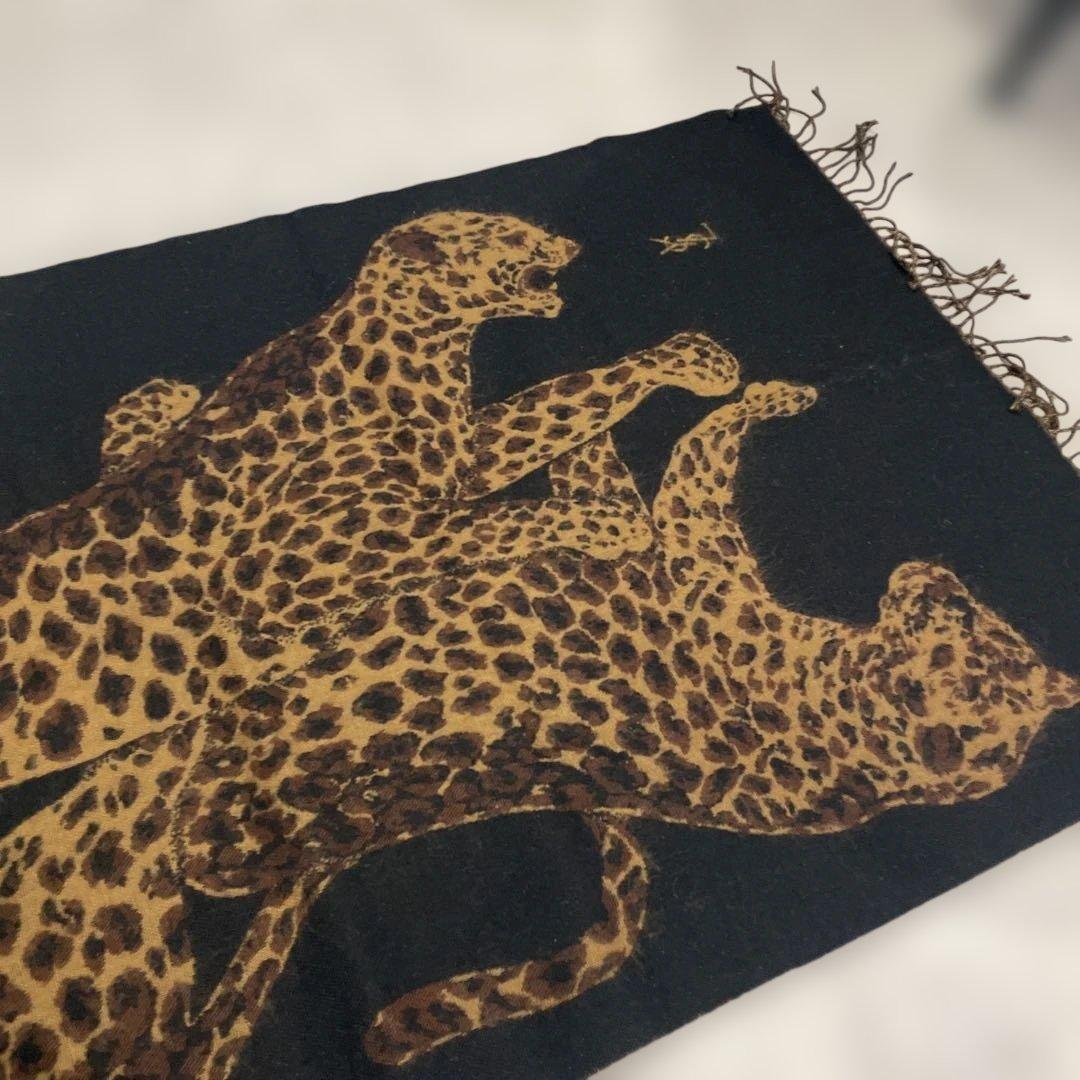 希少 サンローラン レオパード ヒョウ柄 大判ストール ウール ヴィンテージ
