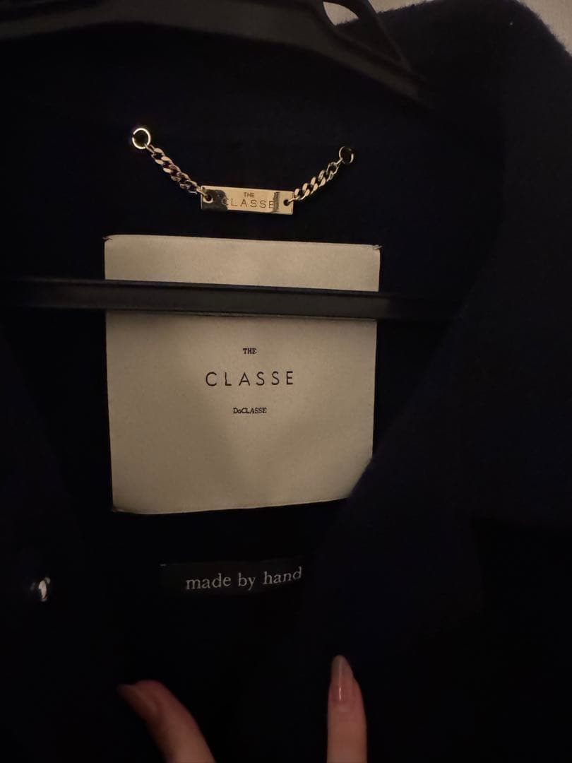 ドゥクラッセ　カシミヤ混ウールリバーステンカラーコート　ネイビー　サイズ9