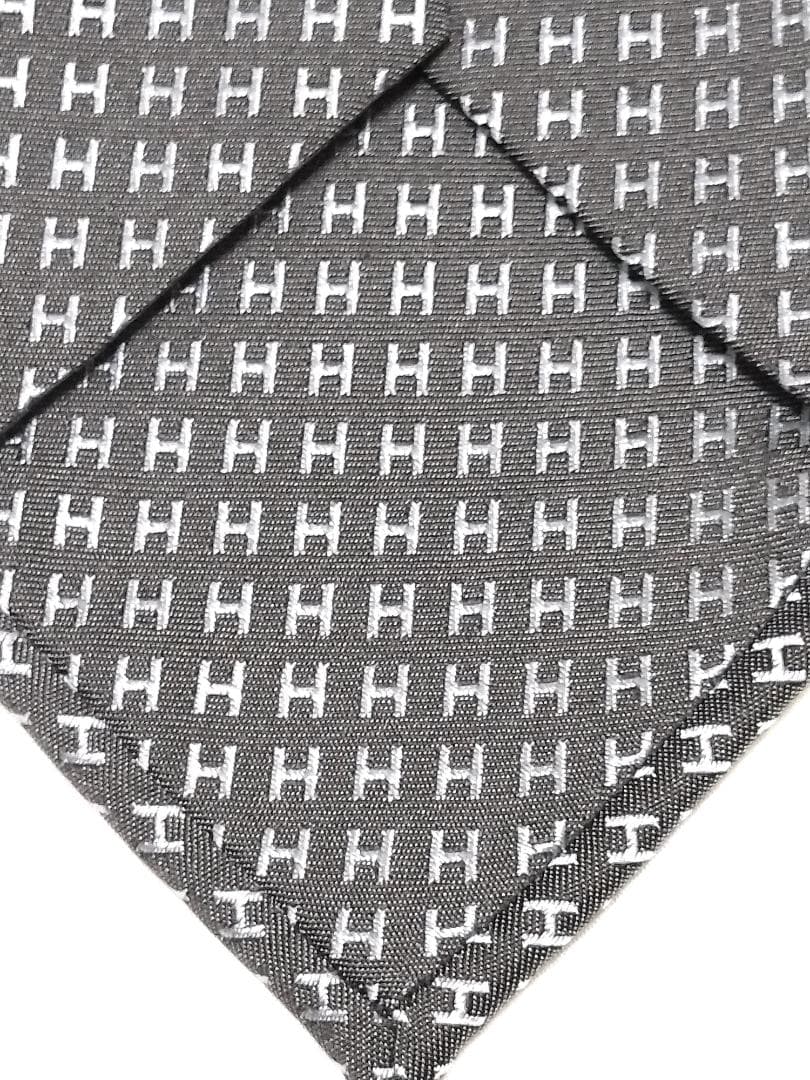 美品 エルメス HERMES ネクタイ 総柄 Hロゴ シルク