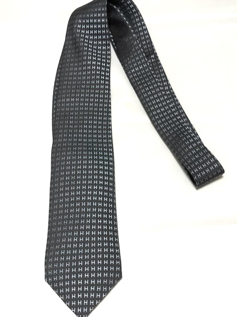 美品 エルメス HERMES ネクタイ 総柄 Hロゴ シルク