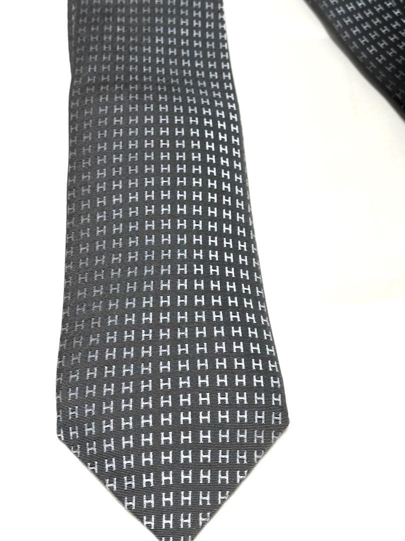 美品 エルメス HERMES ネクタイ 総柄 Hロゴ シルク