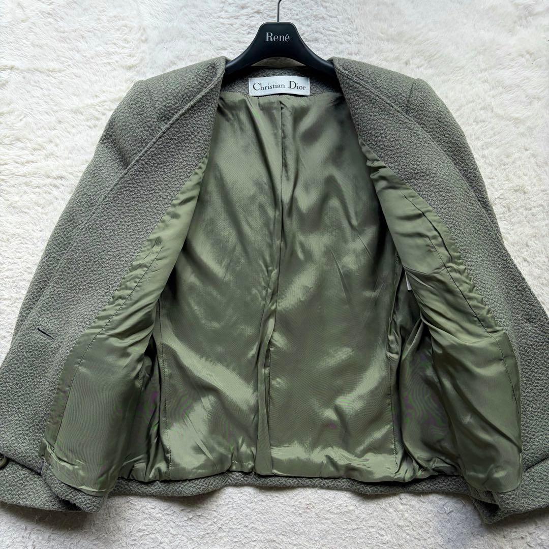 【美品】クリスチャンディオール ノーカラージャケット ウール 1B グリーン系