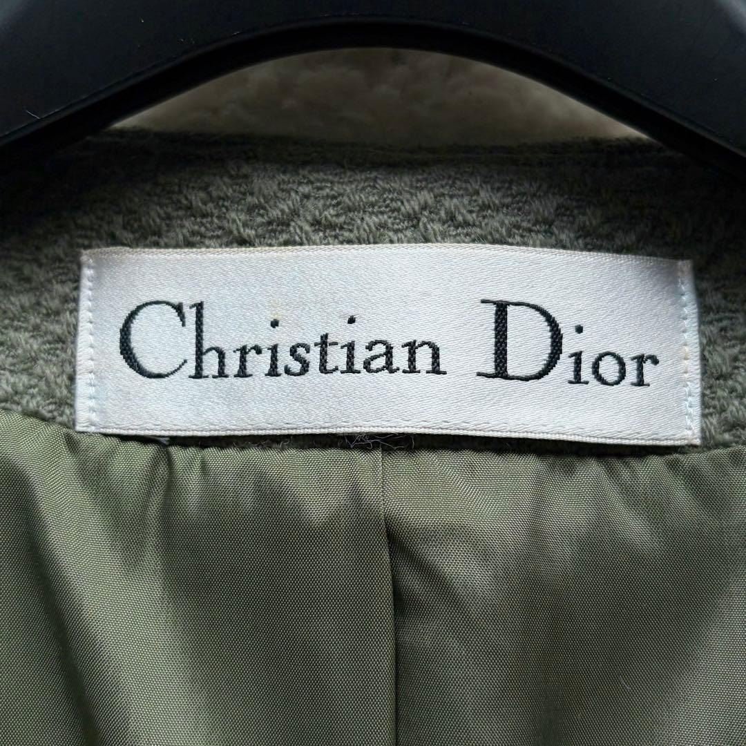 【美品】クリスチャンディオール ノーカラージャケット ウール 1B グリーン系