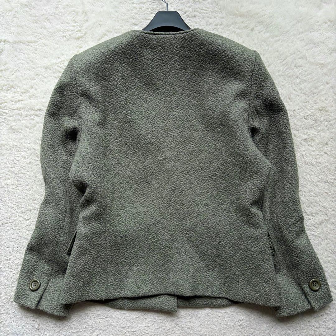 【美品】クリスチャンディオール ノーカラージャケット ウール 1B グリーン系