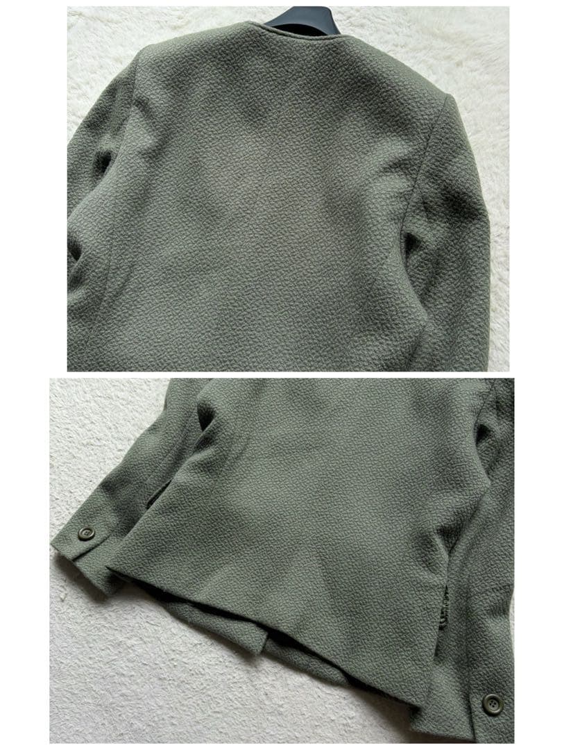 【美品】クリスチャンディオール ノーカラージャケット ウール 1B グリーン系