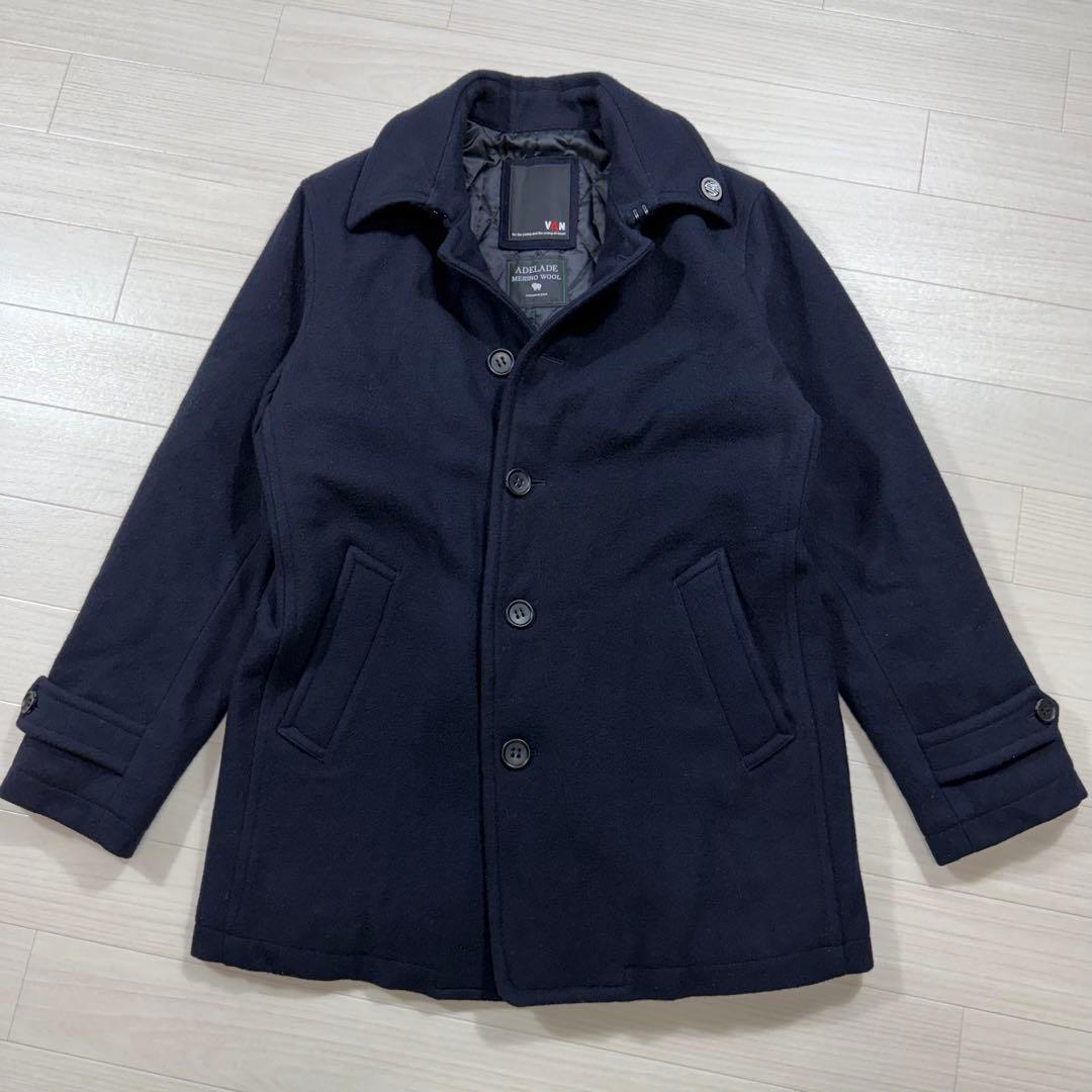 VAN JACKET バッジ付き メルトンウール シングルPコート L