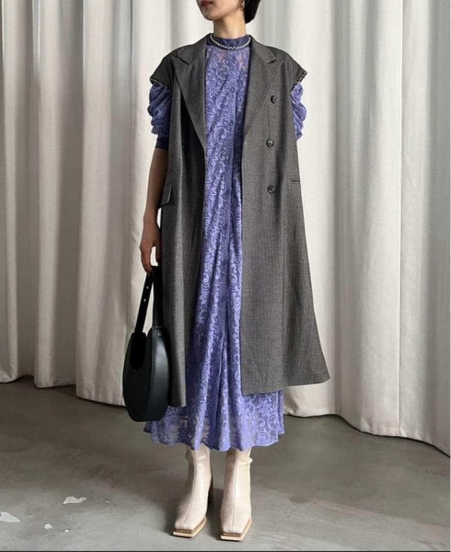 アメリ ドレスDRAPE SLEEVE EMBROIDERY DRESS