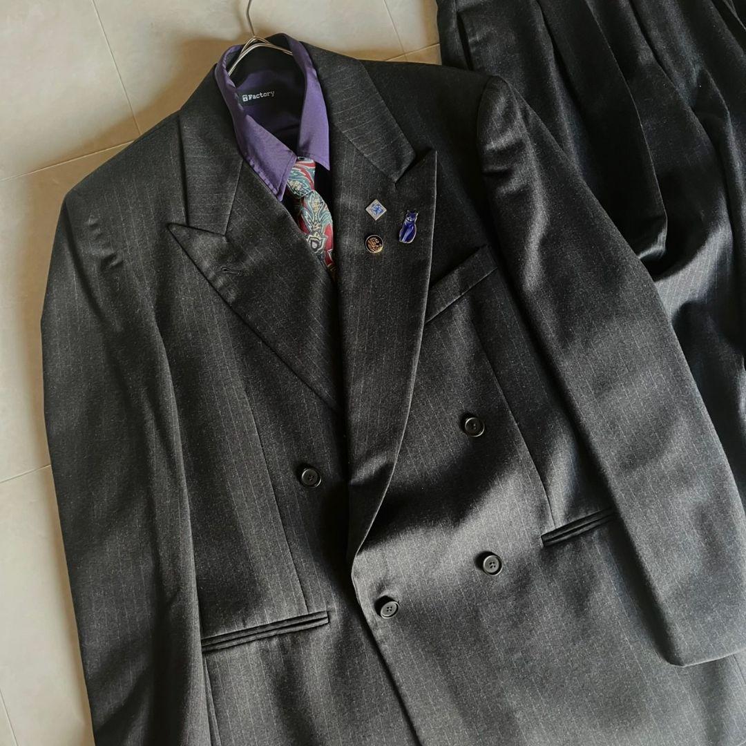 XL 相当豪華5点セット 上質ダブルスーツ シャツ ネクタイ ピンズ付
