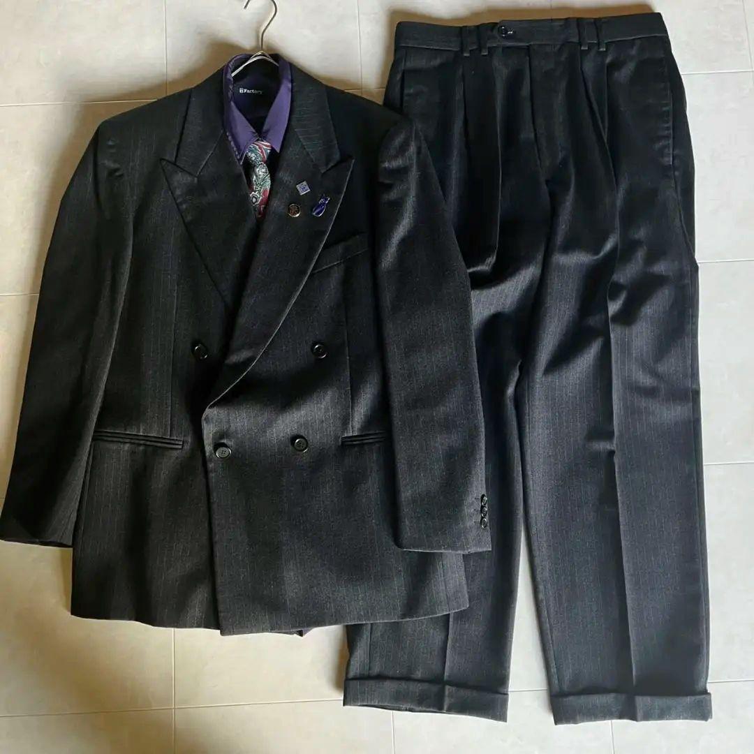 XL 相当豪華5点セット 上質ダブルスーツ シャツ ネクタイ ピンズ付