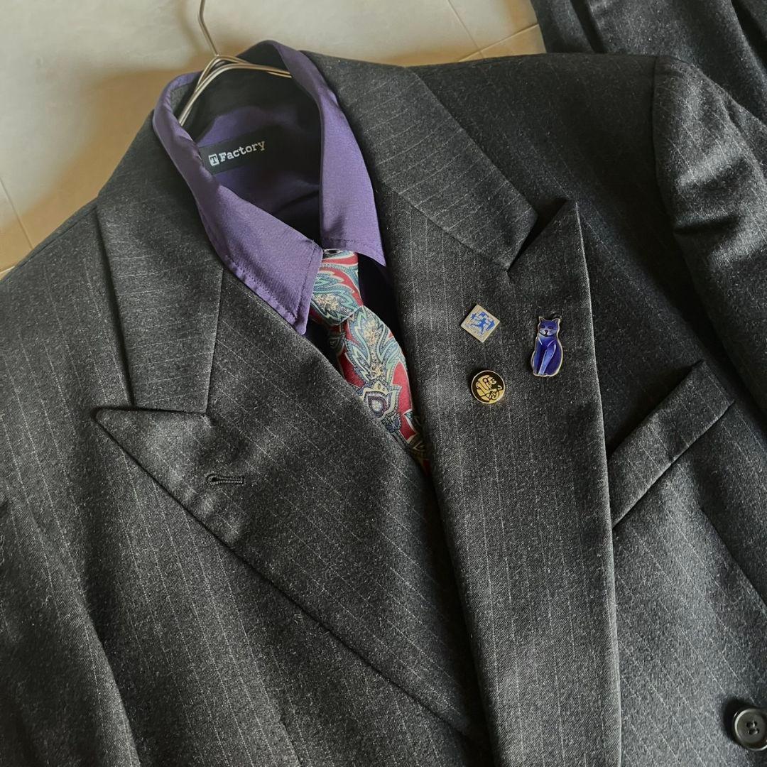 XL 相当豪華5点セット 上質ダブルスーツ シャツ ネクタイ ピンズ付