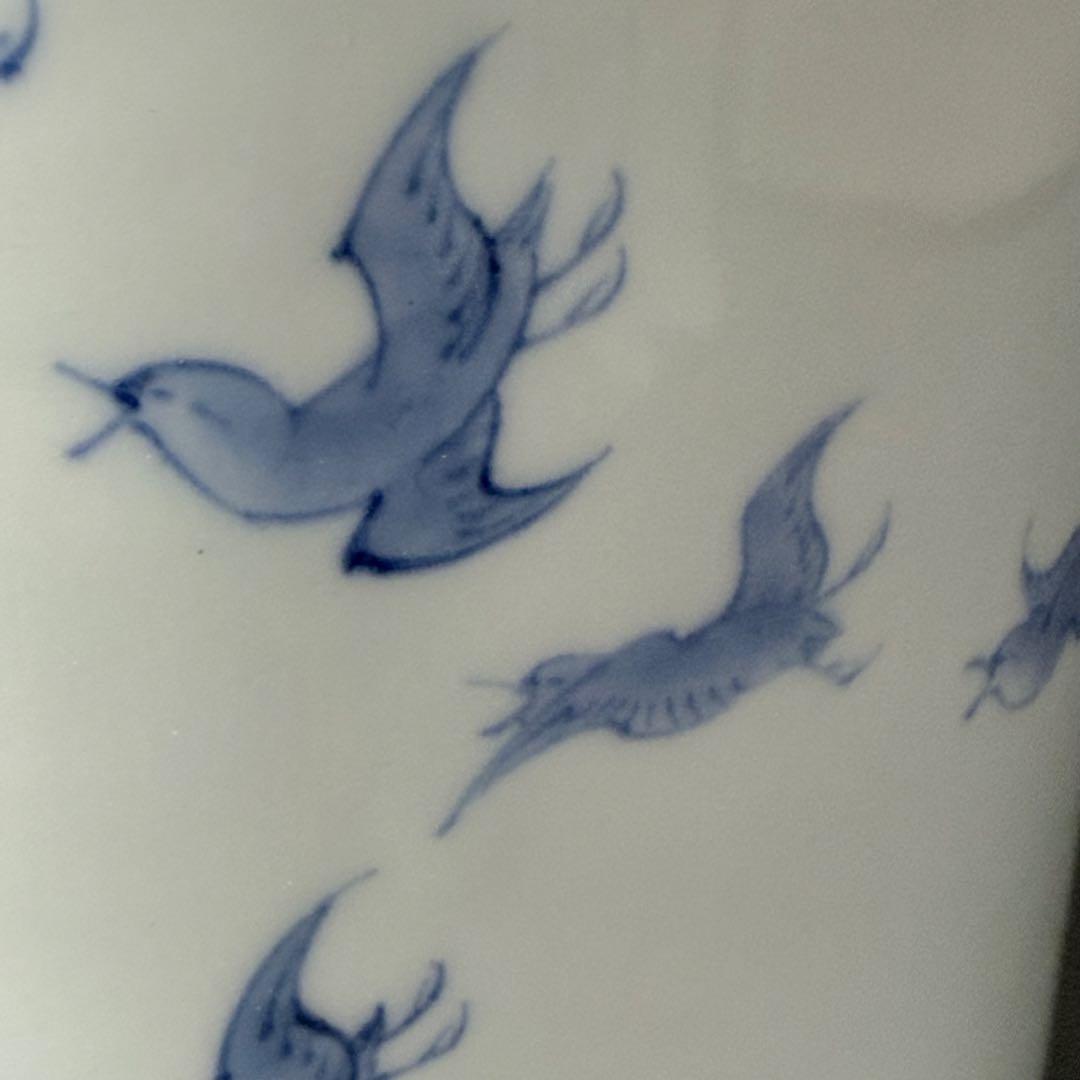 蔵*介様 明治大正期　平戸焼　染付鳥文様水指　共箱　特注蓋付　茶道具　裏千家　表