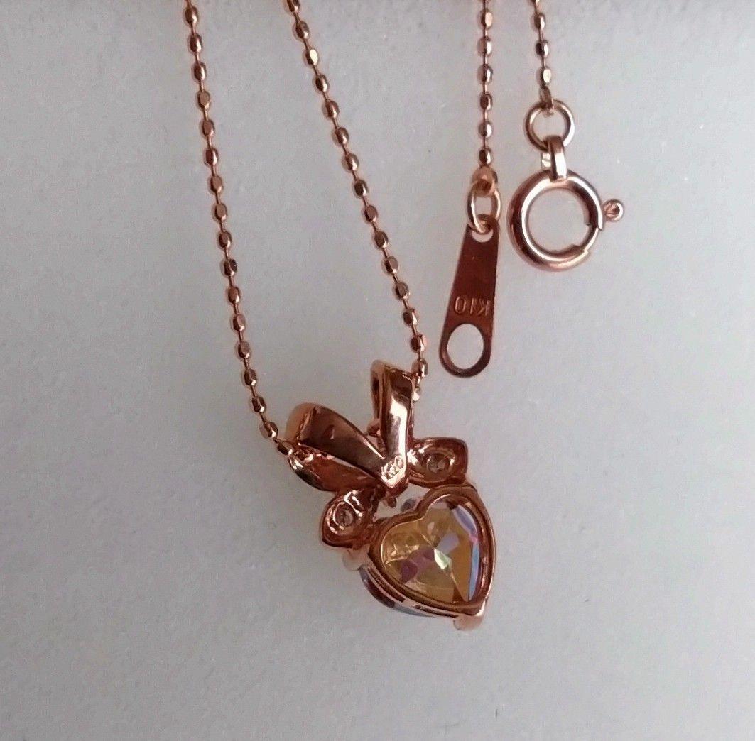 ジュエリーツツミ K10ピンクゴールド ハート型の石ネックレス