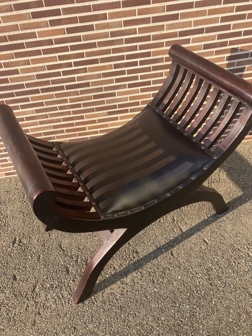 カルティニチェア　一人掛け　黒レザーシート　アジアン　スツール　家具