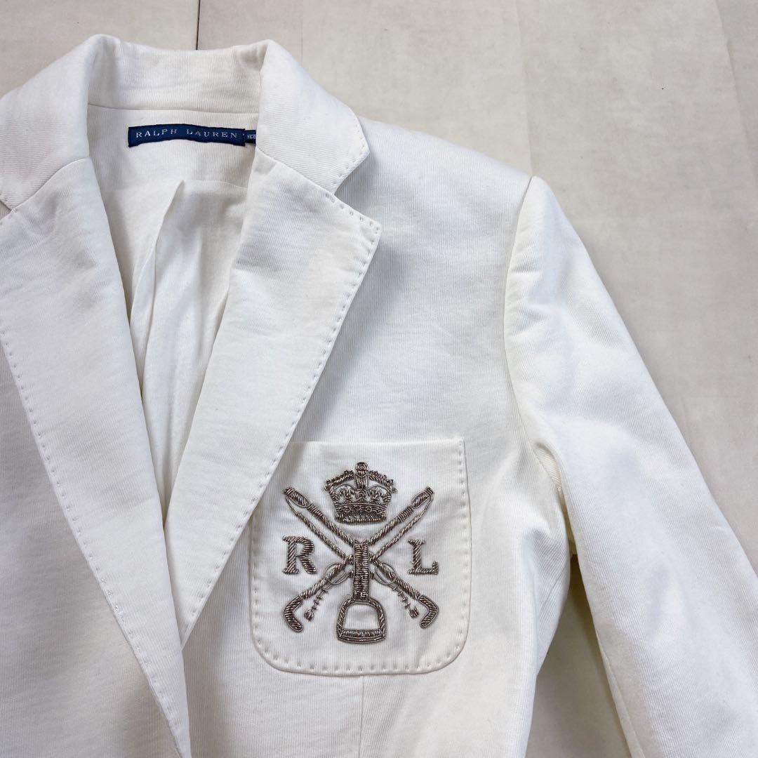 美品 ラルフローレン 白ブレザー 銀ボタン 針金糸 刺繍 エンブレム ジャケット