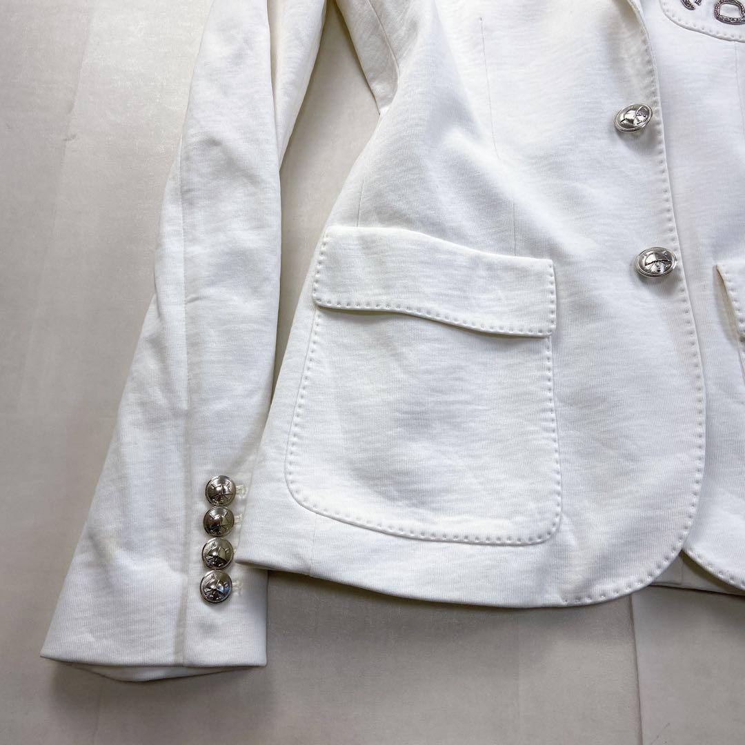 美品 ラルフローレン 白ブレザー 銀ボタン 針金糸 刺繍 エンブレム ジャケット