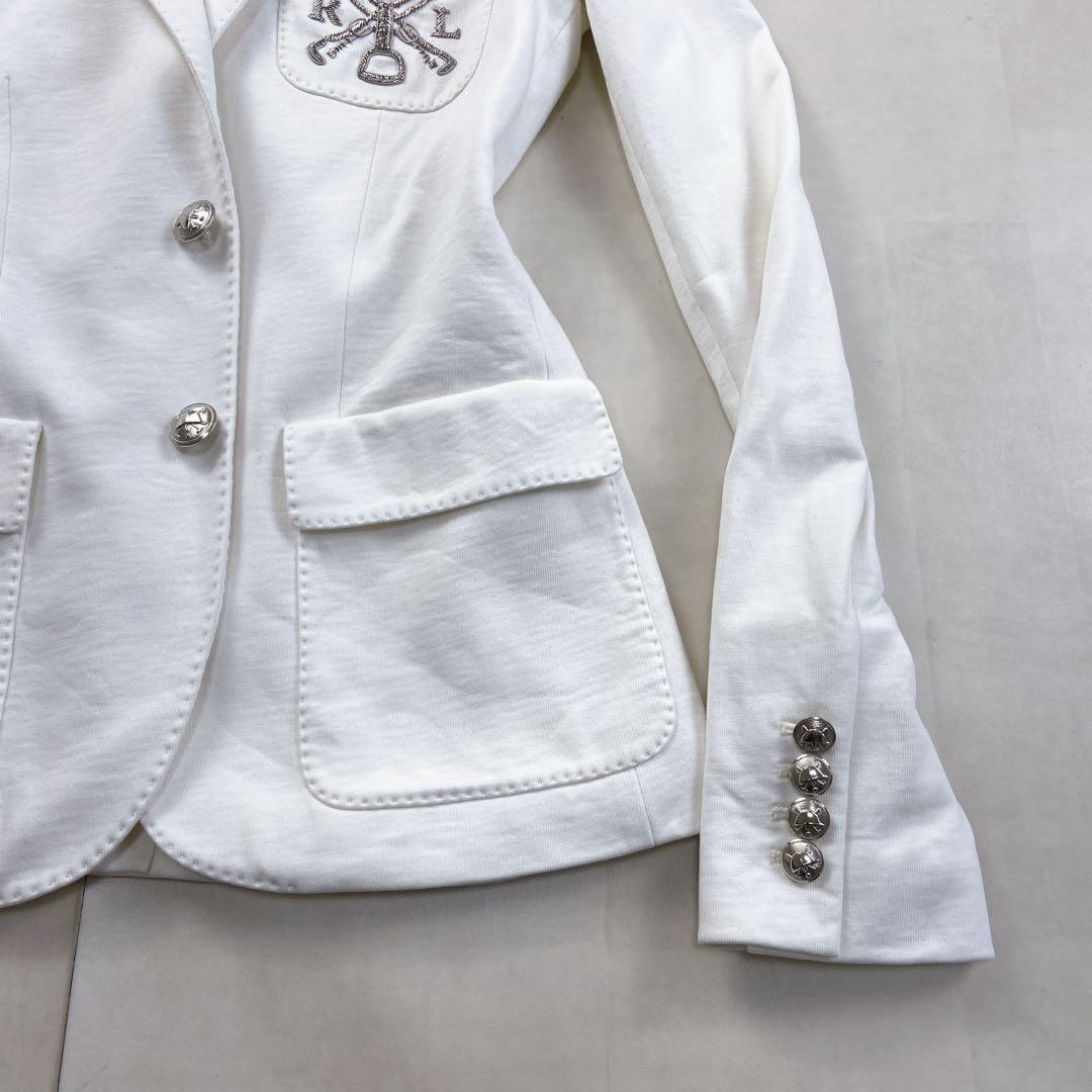 美品 ラルフローレン 白ブレザー 銀ボタン 針金糸 刺繍 エンブレム ジャケット