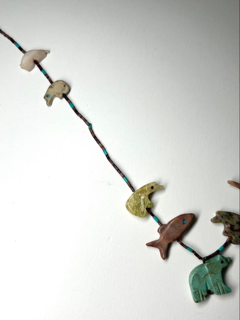 ズニ族 フェティッシュネックレス 2連 天然石 アニマル