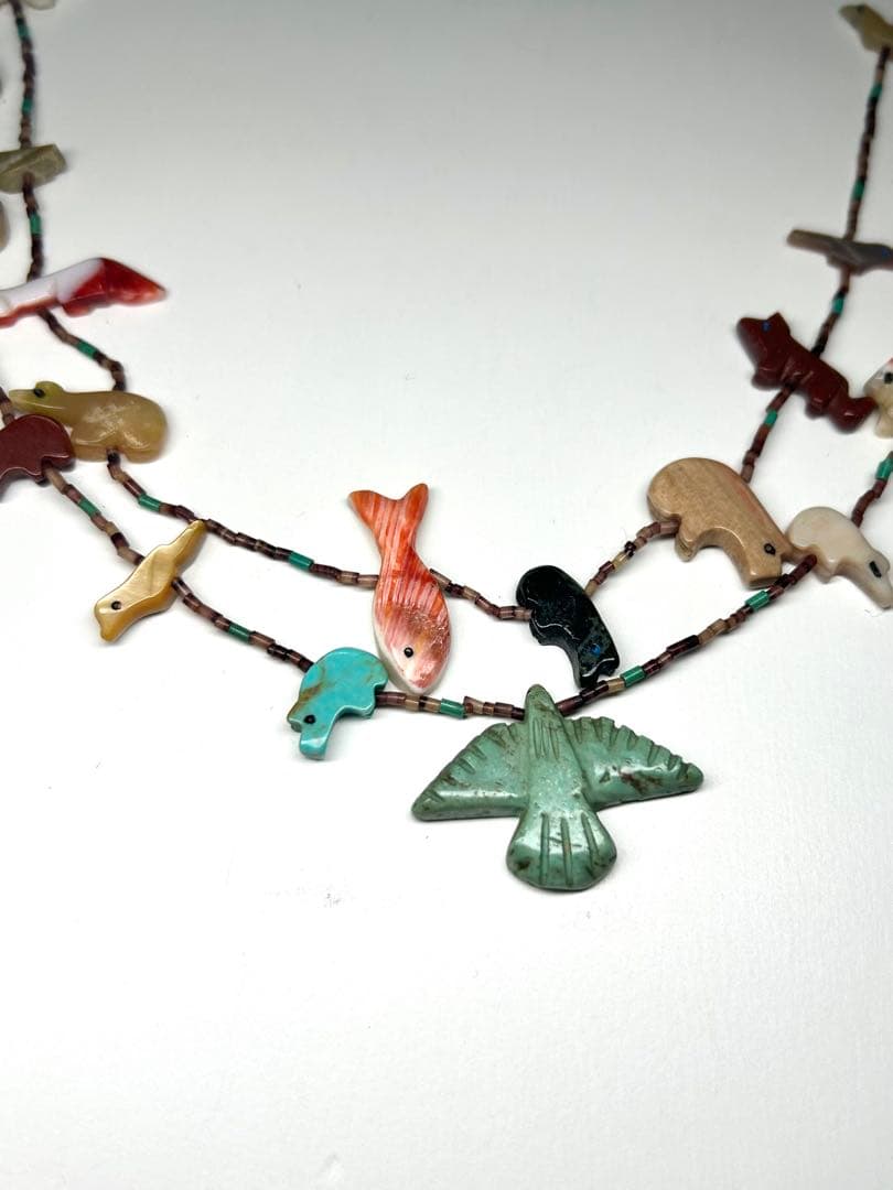 ズニ族 フェティッシュネックレス 2連 天然石 アニマル