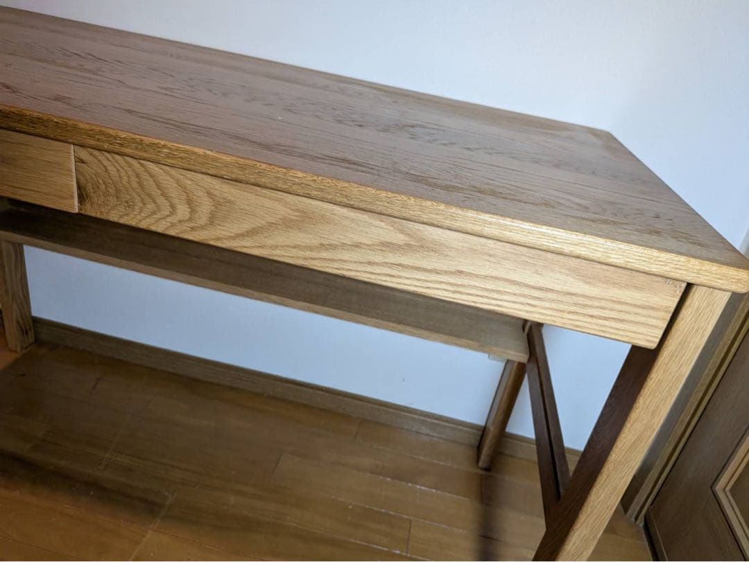 ■送料込■無印 MUJI オーク無垢材デスク 引出足元棚付 学習机 事務テーブル
