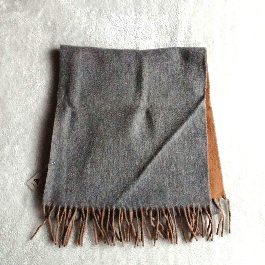 【新品】VICUNA BLEND マフラー　毛100%　ブラウンxグレー