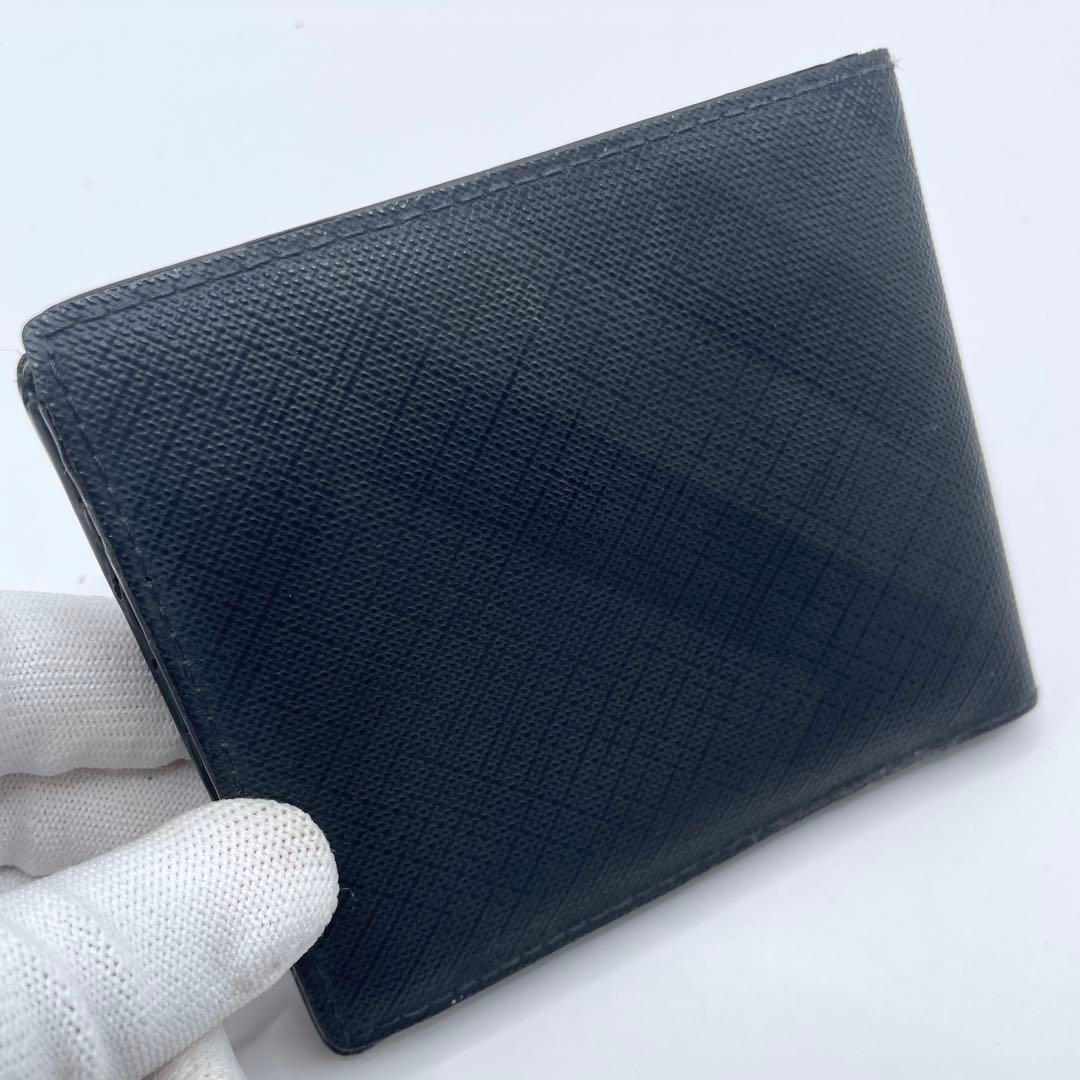良品✨ BURBERRY スモークドチェック 二つ折り財布 PVC レザー 黒