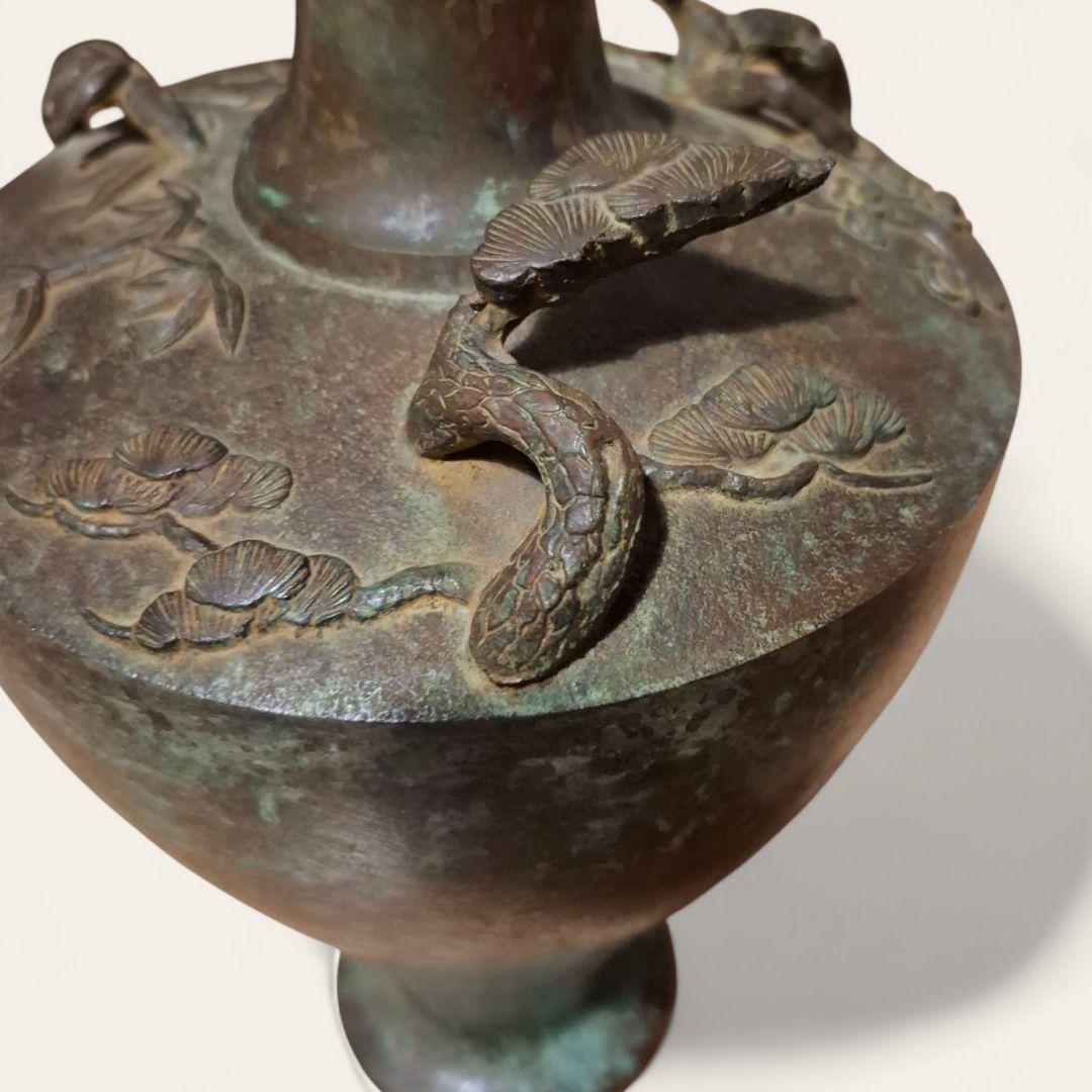 銀雅堂 鋳銅花瓶 松竹梅 模様 アンティーク 和風 工芸品