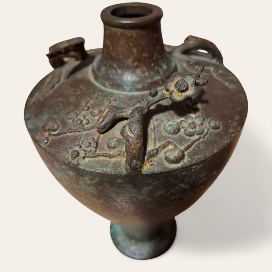 銀雅堂 鋳銅花瓶 松竹梅 模様 アンティーク 和風 工芸品