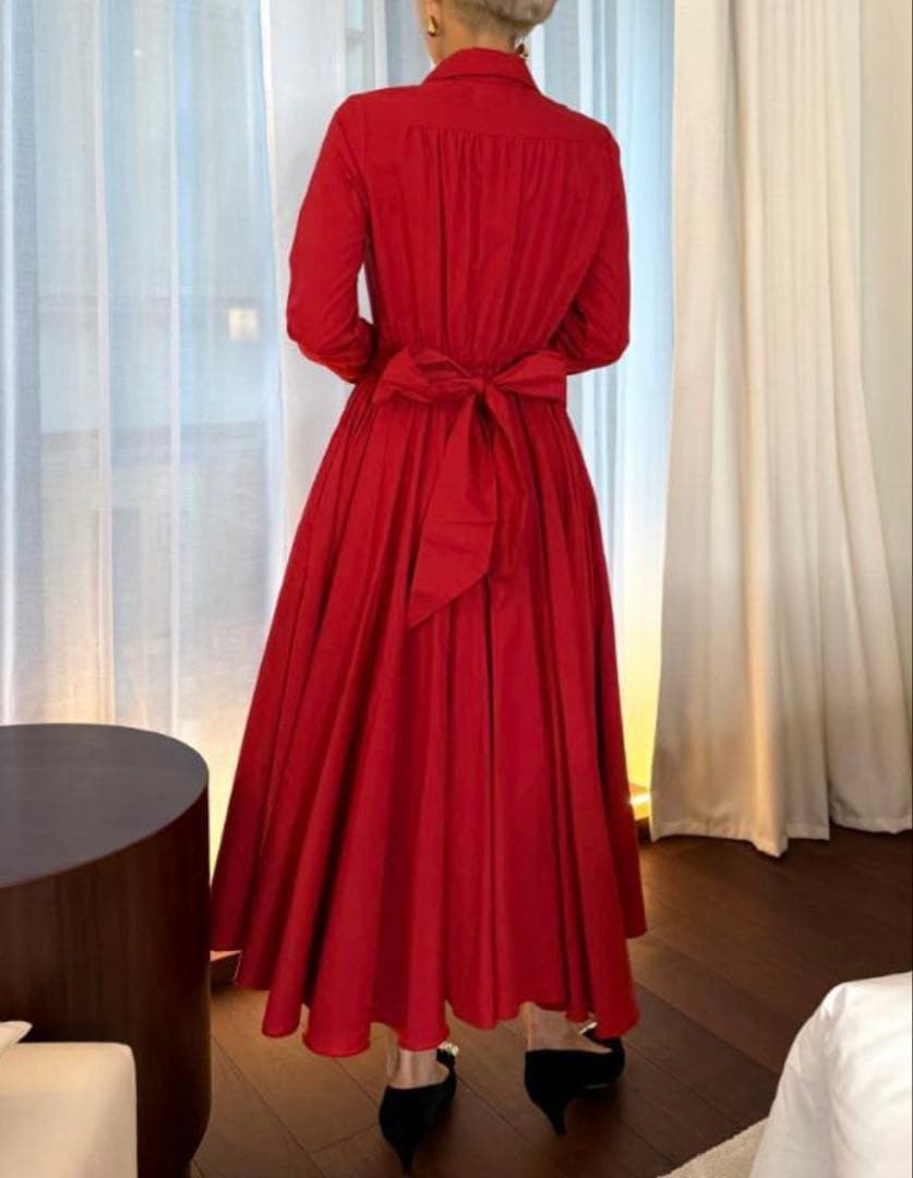 JENNEオードリールックエアリーワンピース長袖Sレッド定価27500