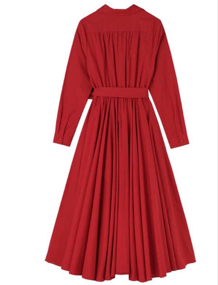 JENNEオードリールックエアリーワンピース長袖Sレッド定価27500