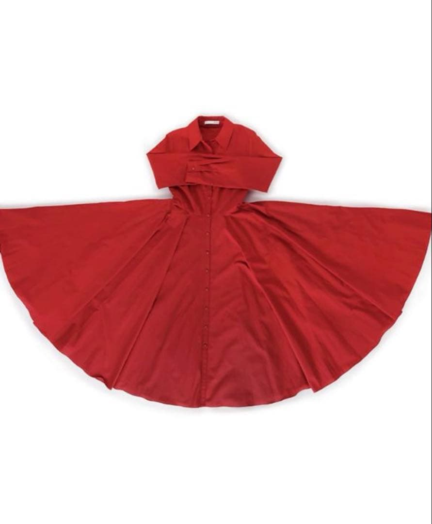 JENNEオードリールックエアリーワンピース長袖Sレッド定価27500