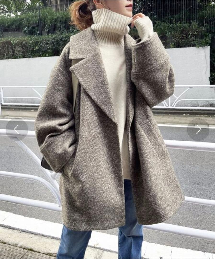 Spick and Span Wスライバーヘリンボーンミドルコート 38