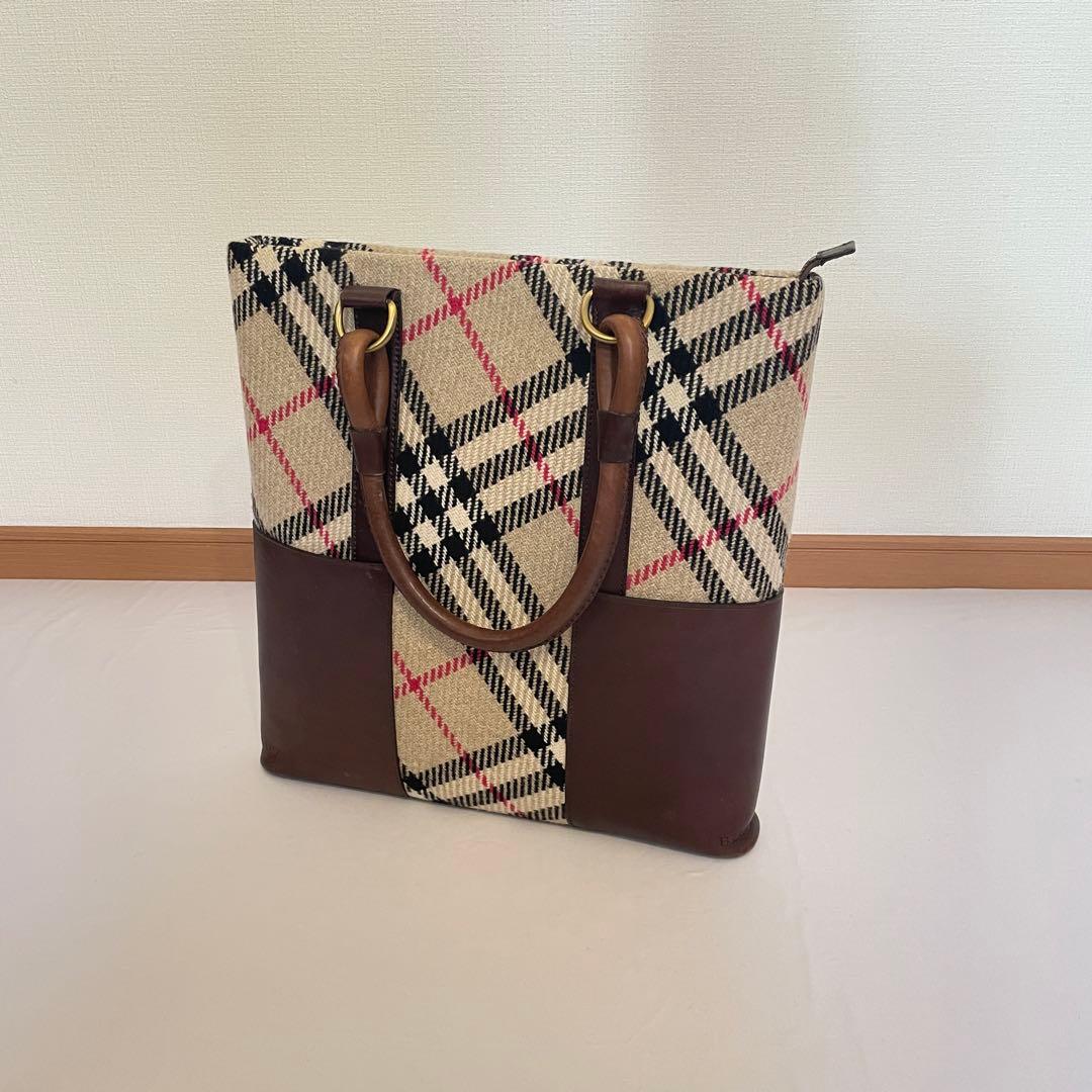 BURBERRY トートバッグ ウール レザー バーバリーチェック
